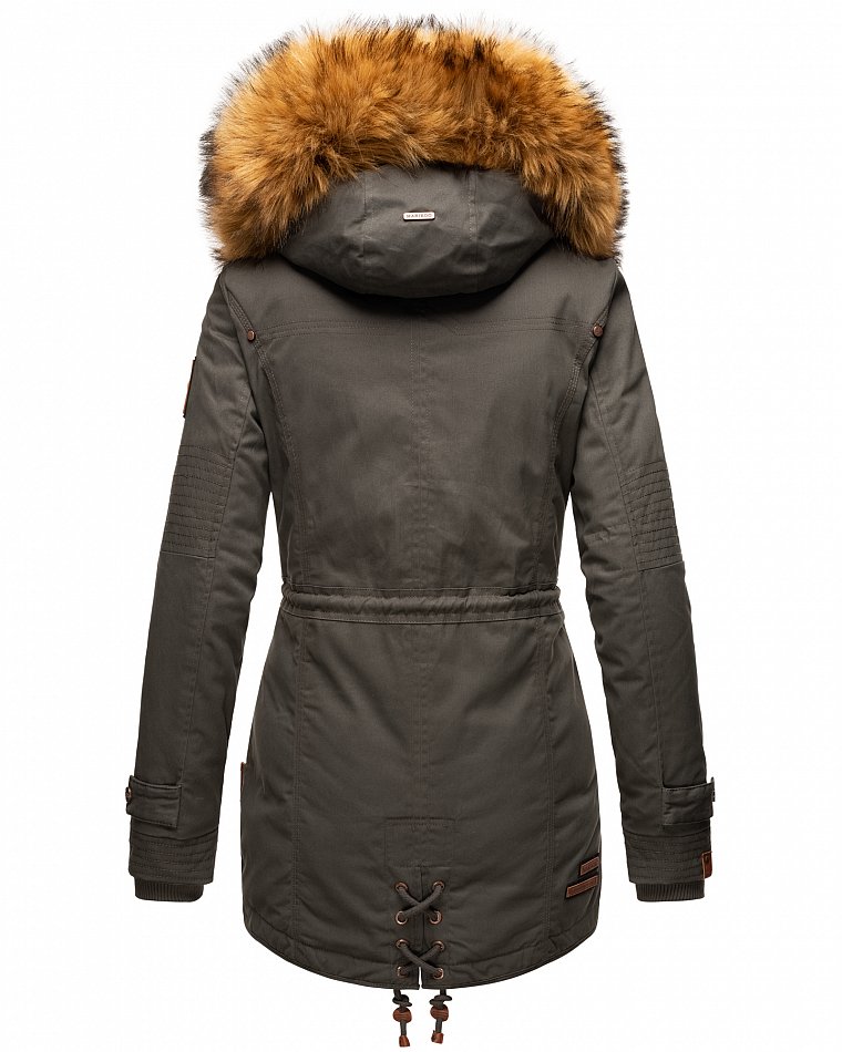 Marikoo La Viva Princess Damen Winterjacke Parka mit Kunstfell Anthrazit Gr. 34 - XS