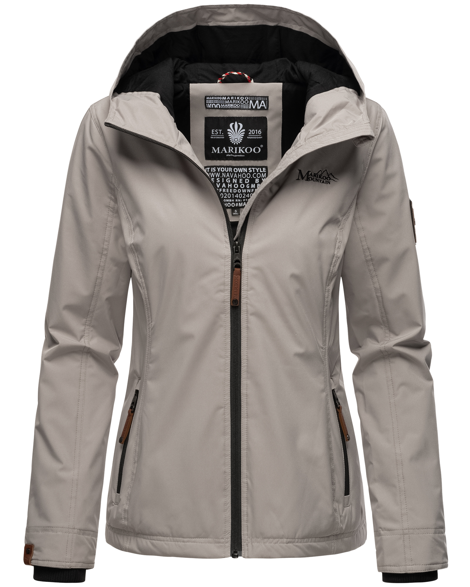 Marikoo Brombeere Sportliche Damen Outdoor Übergangsjacke  mit Kapuze Zinc Grey Gr. 38 - M