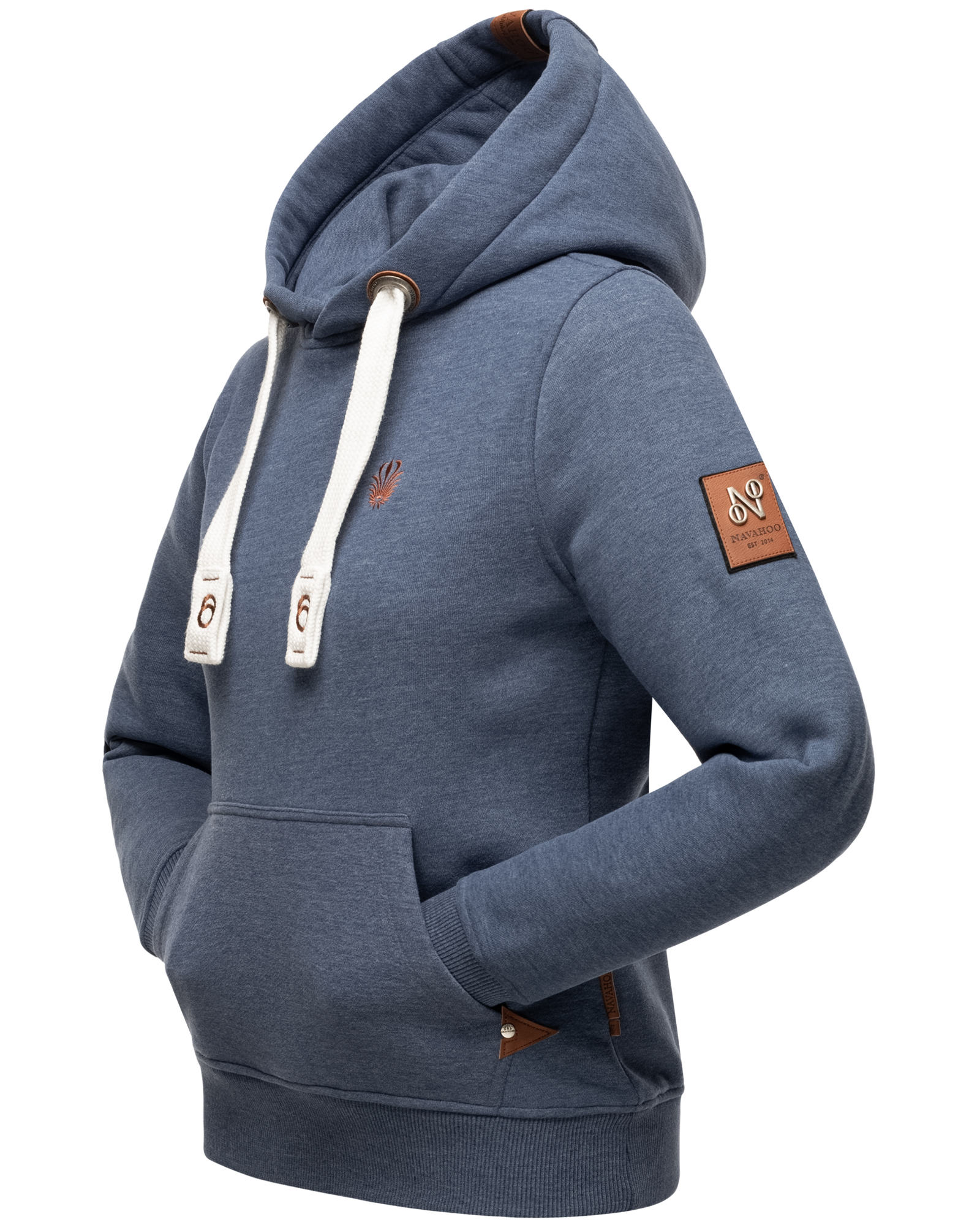 Navahoo Kapuzensweatshirt Hoodie mit Kapuze & breiten Tunnelzugkordeln Damlaa Dusty Blue Melange Gr. 34 - XS