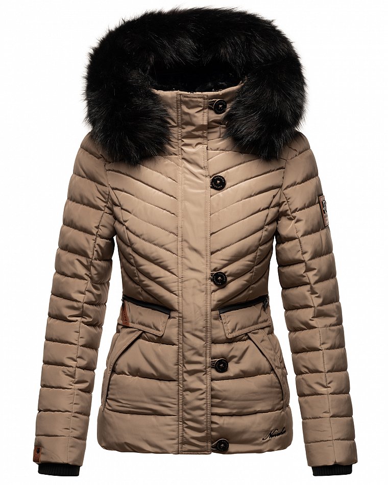 Navahoo Wisteriaa Damen Winter Steppjacke mit Kunstfell Taupe  Gr. 36 - S