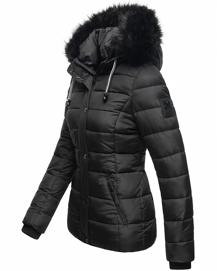 Navahoo Zuckerbiene Damen gefütterte Winter Steppjacke mit Kapuze Schwarz Gr. 34 - XS