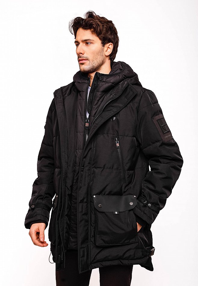 Stone Harbour Herren Winterparka Wintermantel mit Doppel Kapuze Tahaa Schwarz Gr. 52 - XL