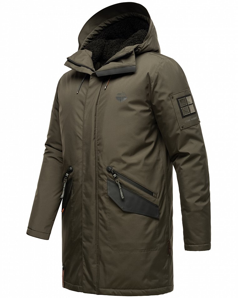 Stone Harbour Ragaan Herren Wintermantel Parka Gefüttert mit Kapuze Anthrazit Gr. 50 - L