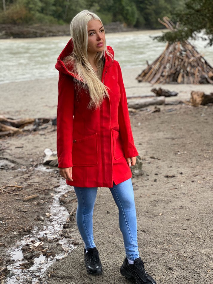 Marikoo Maikoo Damen Wintermantel Trenchcoat mit Kapuze Rot Gr. 36 - S