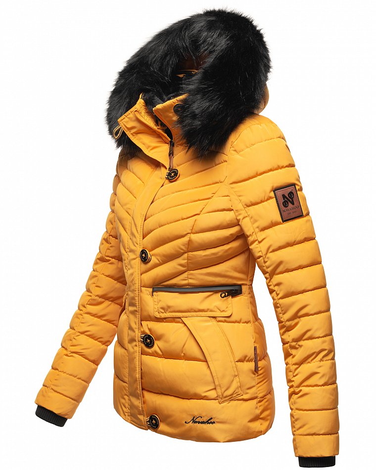 Navahoo Wisteriaa Damen Winter Steppjacke mit Kunstfell Gelb Gr. 38 - M