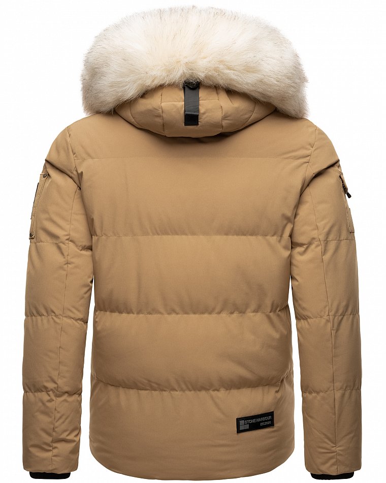 Stone Harbour Halvaar Herren Winterjacke gesteppt Braun mit Weißem Kunstfell Gr. 50 - L