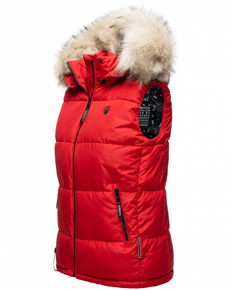 Marikoo Eisflöckchen Damen Winter Steppweste mit Kunstfell Rot Gr. 38 - M