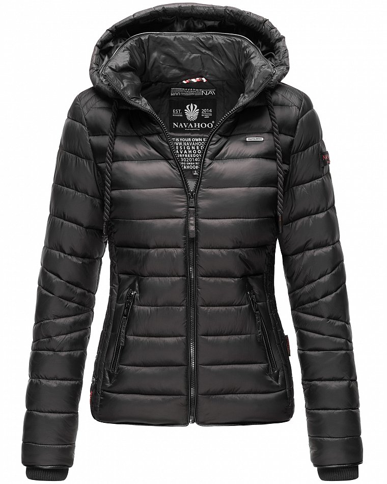 Navahoo Lulana Damen Übergangs Steppjacke mit Kapuze Schwarz Gr. 34 - XS