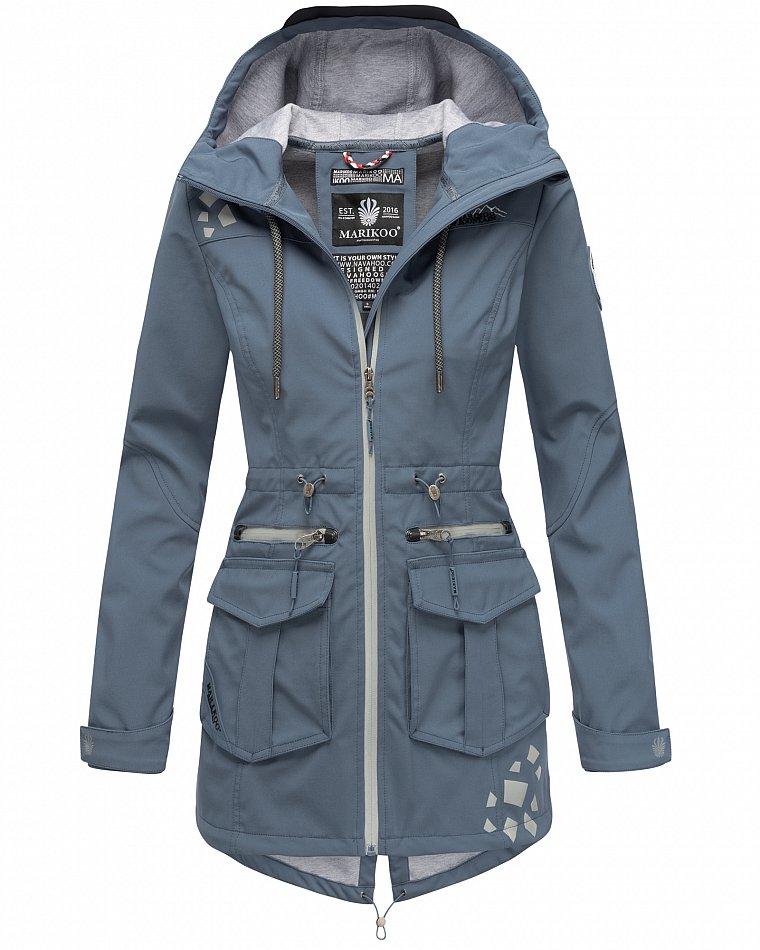 Marikoo Wasserfeste Damen Softshell Übergangsjacke mit Kapuze und Reflektoren Ulissaa Dusty Blue Gr. 36 - S