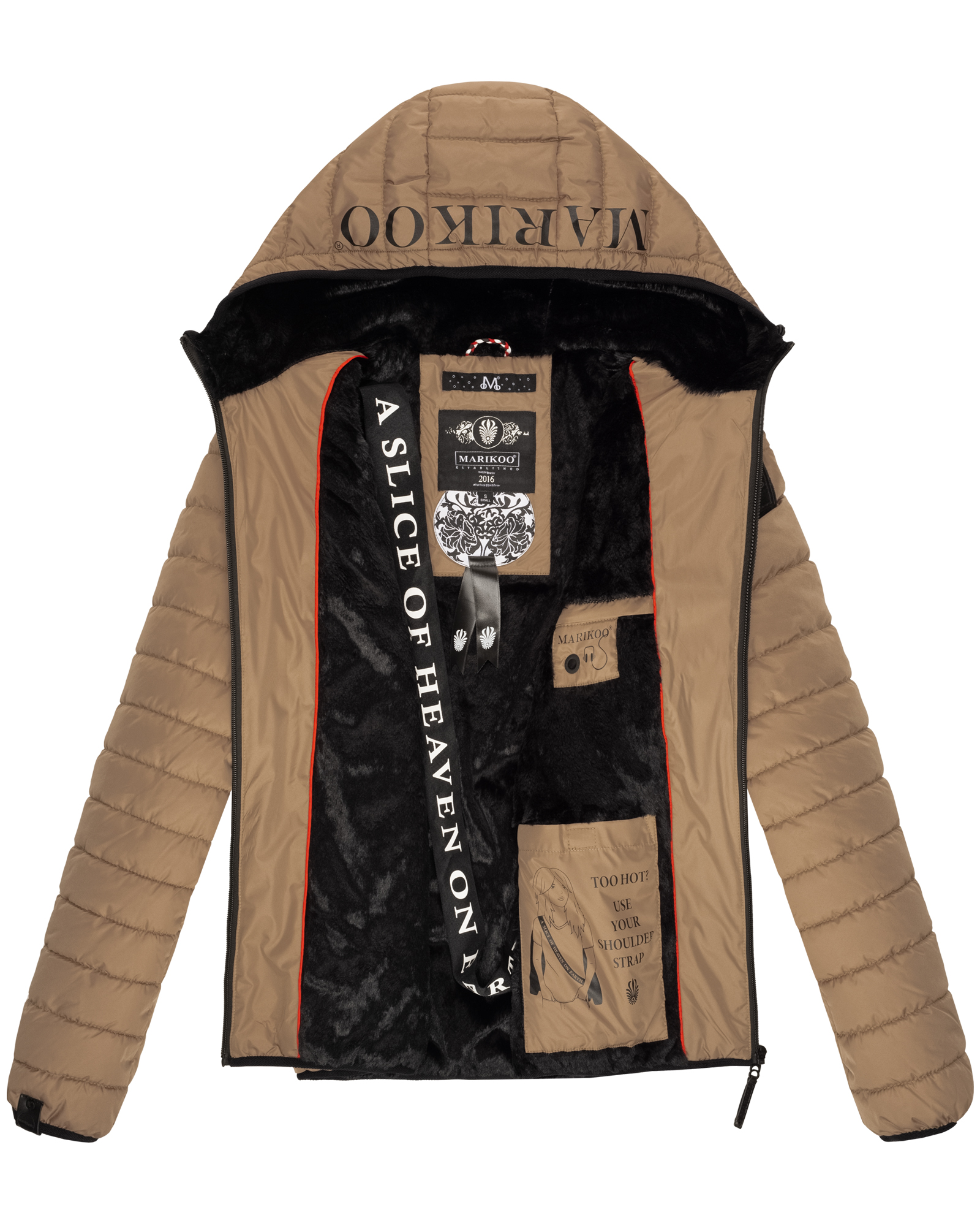 Marikoo Damen Winterjacke Outdoorjacke Steppjacke mit Kapuze Jaylaa Taupe Gr. 36 - S  