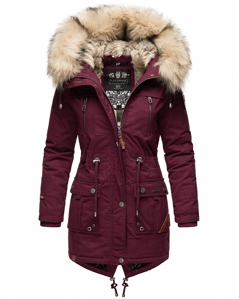 Navahoo Honigfee Damen Winterjacke Parka mit Kunstfell  & Kapuze Wine Gr. 34 - XS