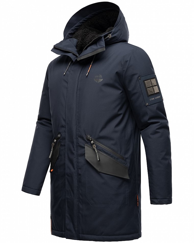 Stone Harbour Ragaan Herren Wintermantel Parka Gefüttert mit Kapuze Navy Gr. 48 - M