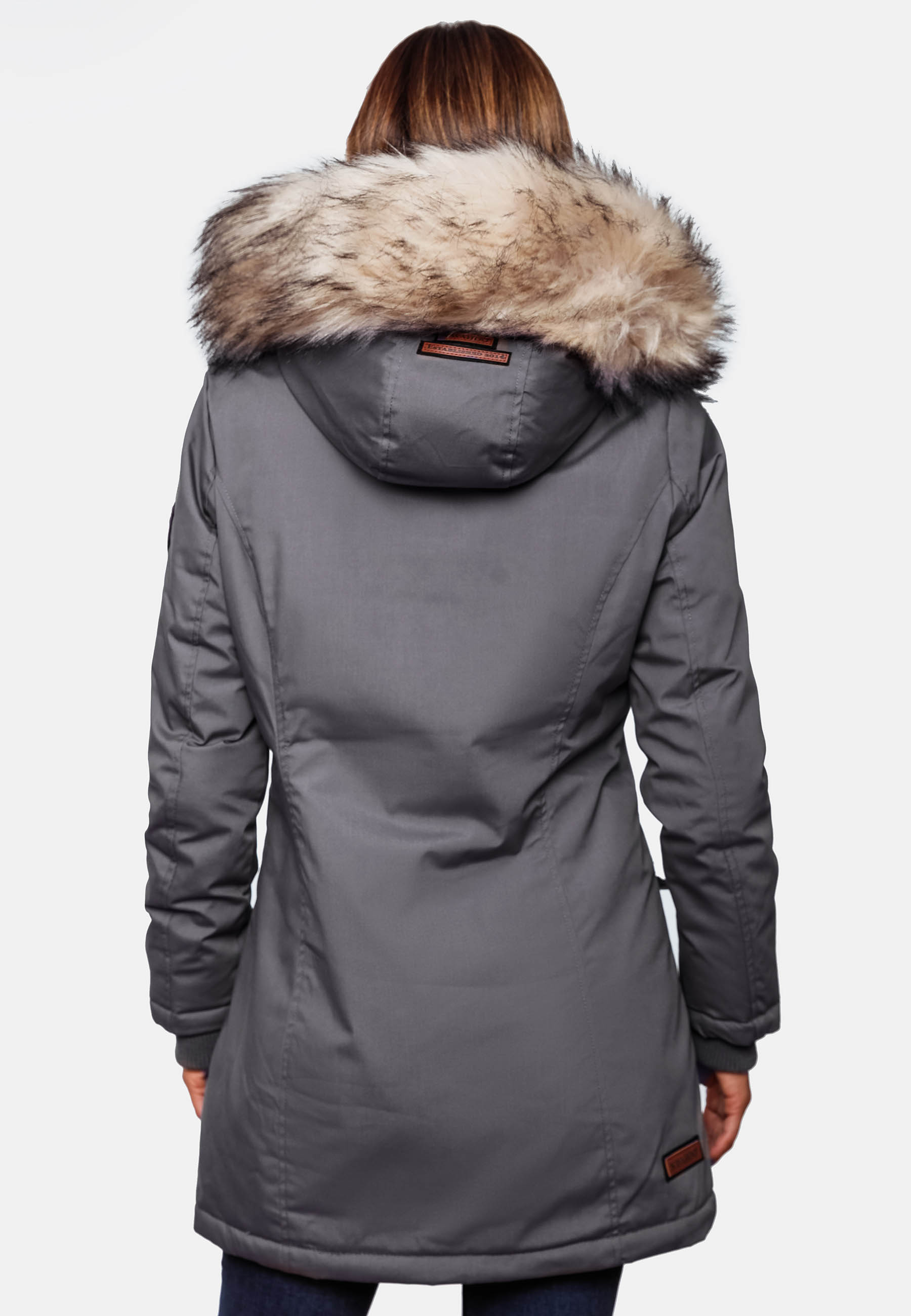 Navahoo Cristal Winterjacke Winterparka mit Kapuze & Kunstfell Grau Gr. M - 38