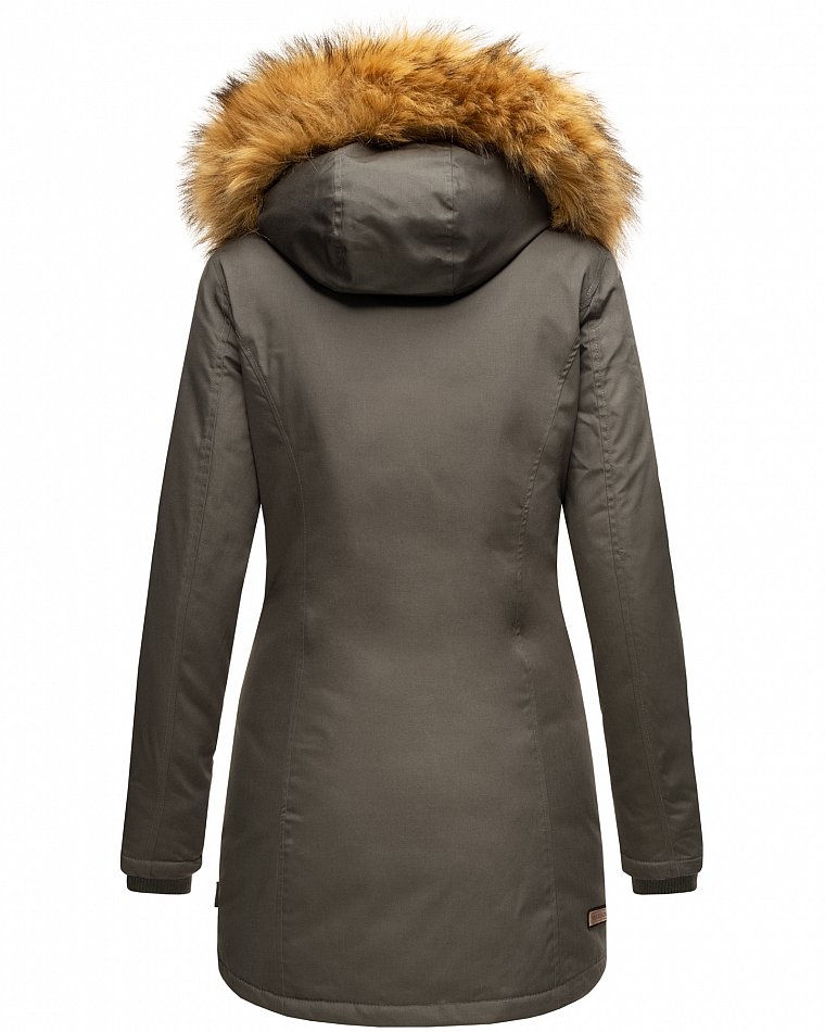 Marikoo Karmaa Eleganter Damen Winter Parka mit Kunstpelz und Kapuze Anthrazit Gr. 34 - XS