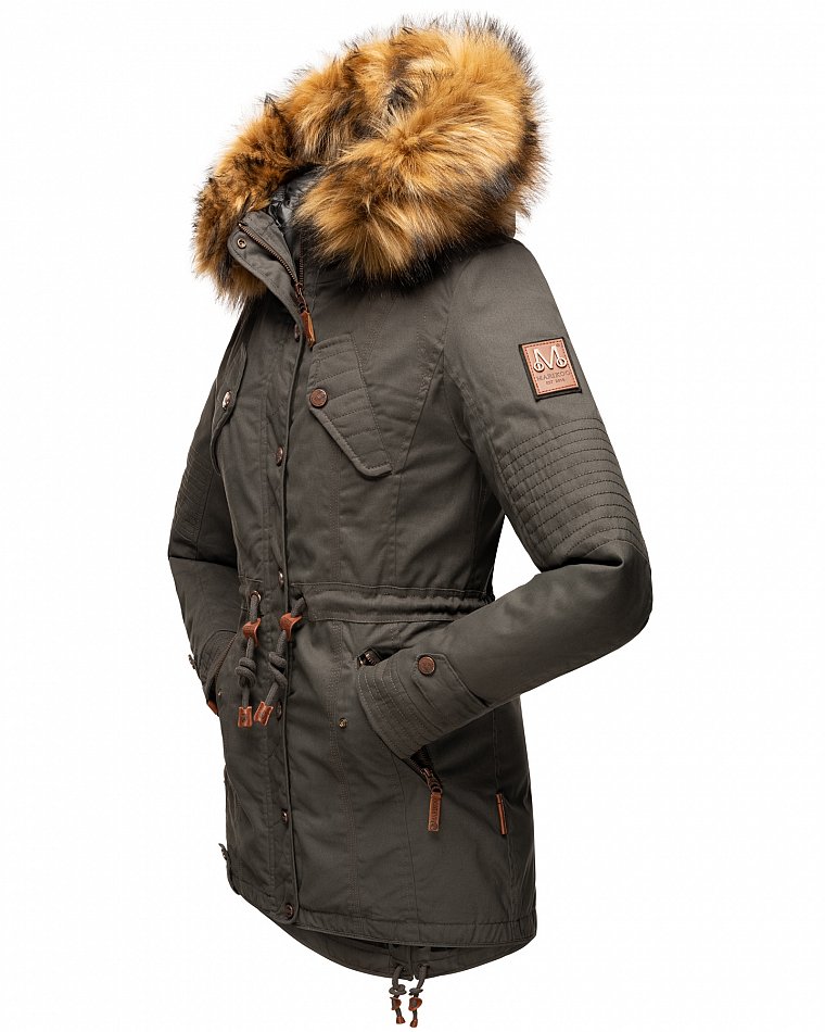 Marikoo La Viva Princess Damen Winterjacke Parka mit Kunstfell Anthrazit Gr. 34 - XS