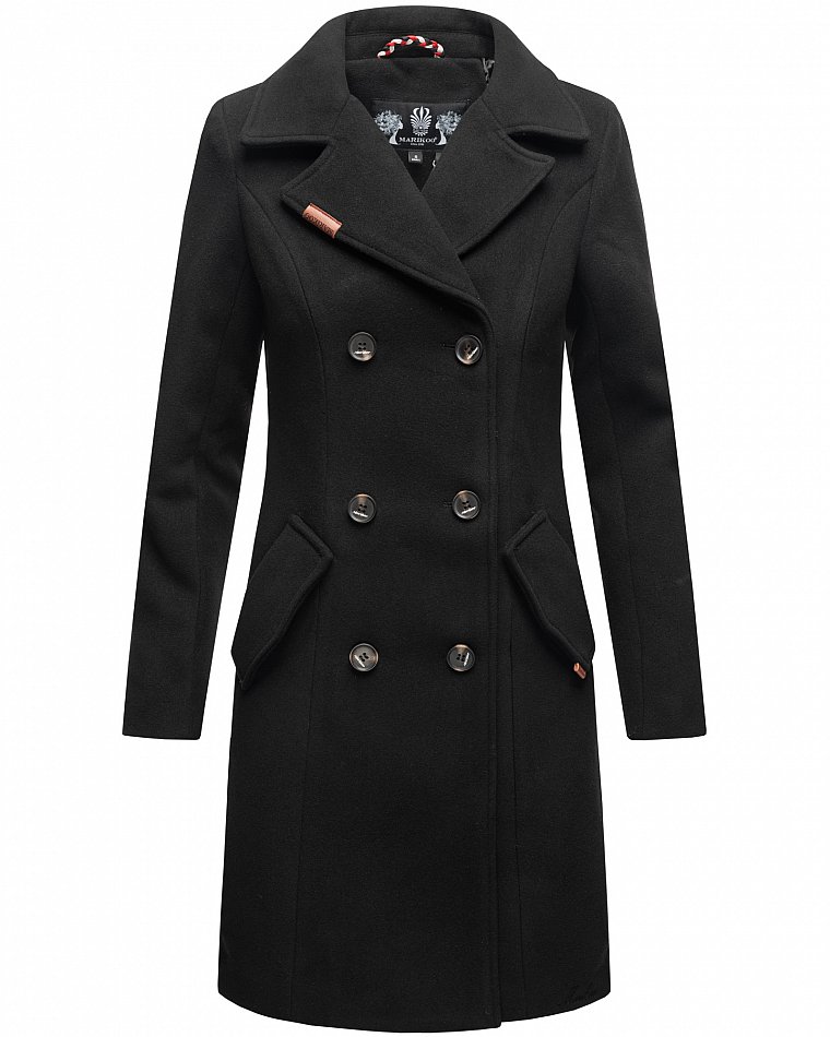 Marikoo Nanakoo Damen eleganter Wintermantel Trenchcoat Schwarz Gr. 38 - M