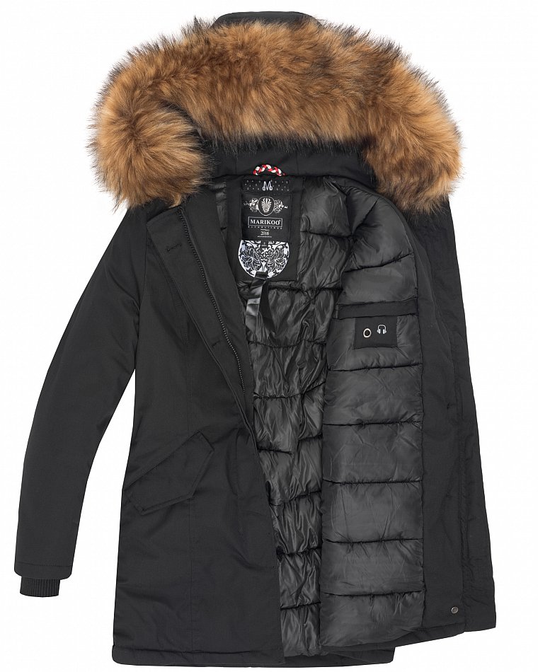 Marikoo Karmaa Princess Damen Winter Parka mit Kunstfell Schwarz Gr. 38 - M