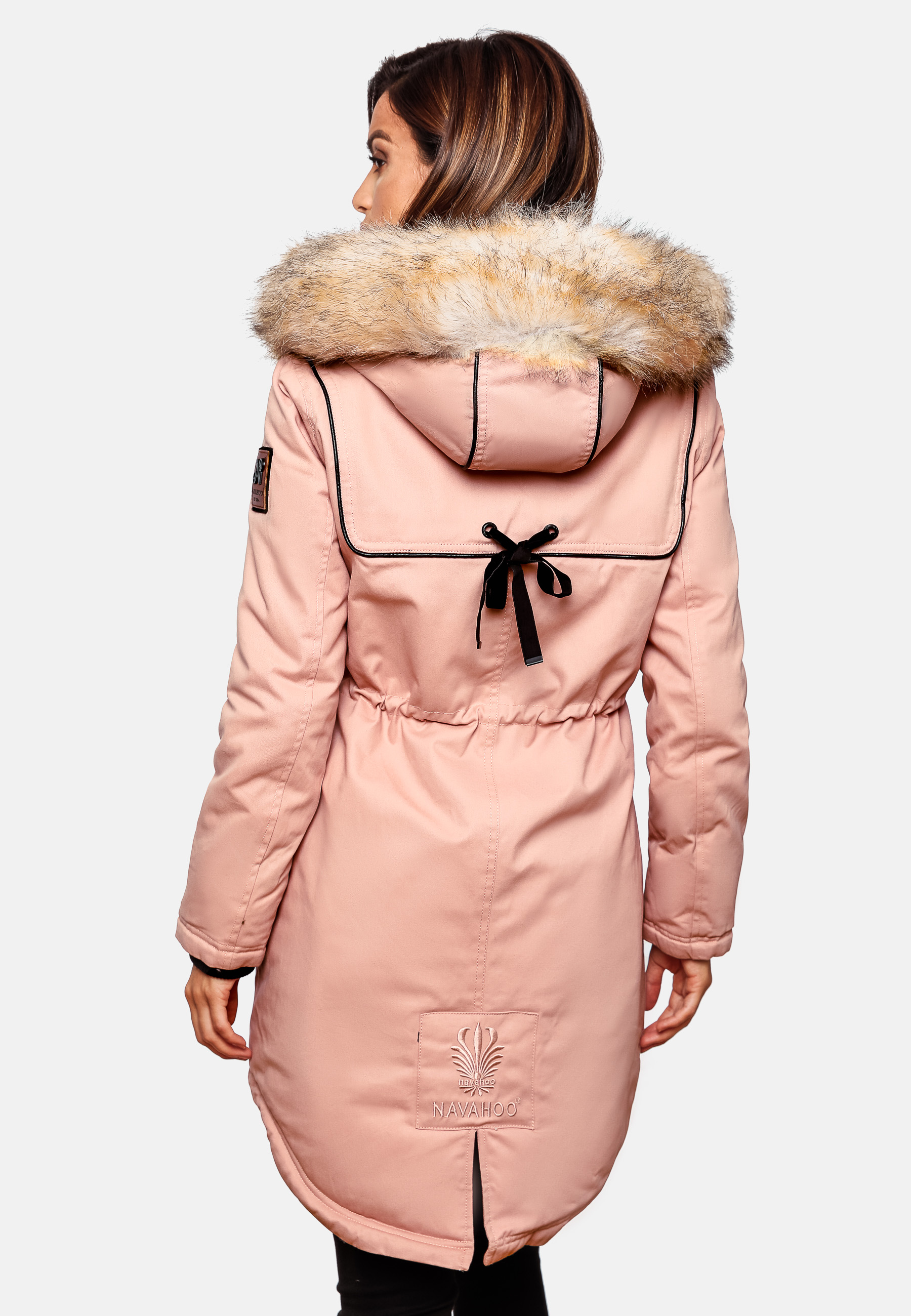 Navahoo Bombii Damen Wintermantel Parka mit Kunstfell & Kapuze Rosa Gr. 40 - L