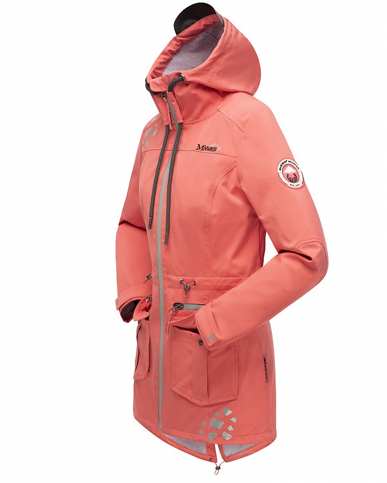 Marikoo Wasserfeste Damen Softshell Übergangsjacke mit Kapuze und Reflektoren Ulissaa Rose Coral Gr. 46 - XXXL