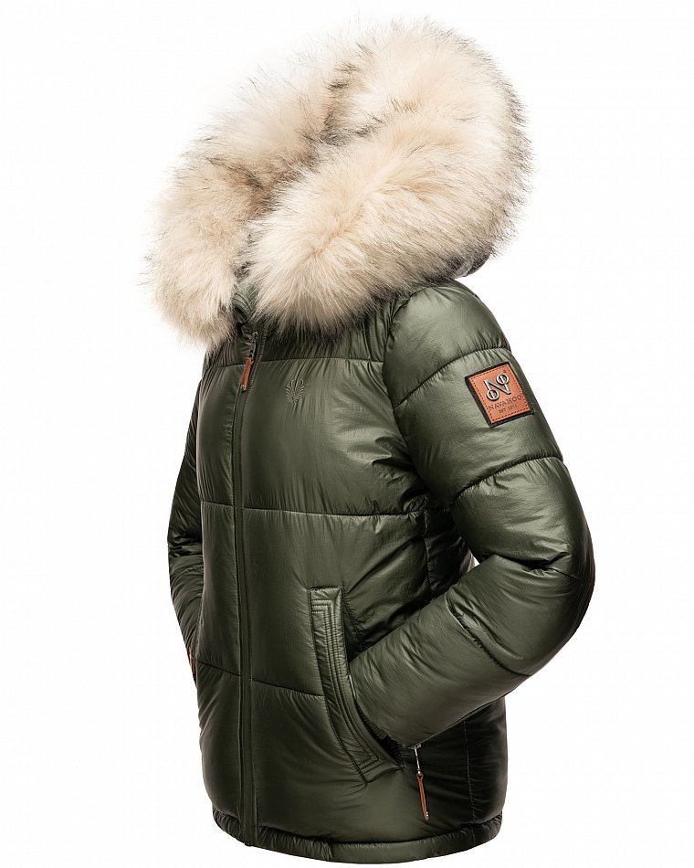 Navahoo Damen Winter Jacke Steppjacke mit Kunstpelz Tikunaa Olive Gr. 40 - L