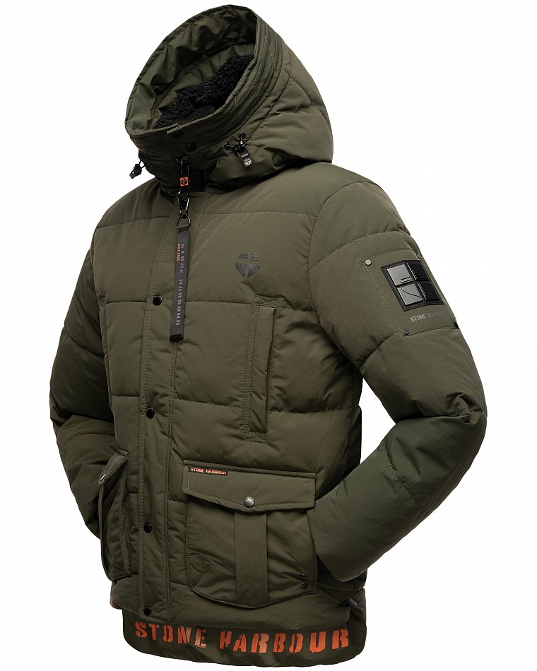 Stone Harbour Admaroo Herren Winterjacke gesteppt mit Kapuze Olive Gr. 56 - XXXL