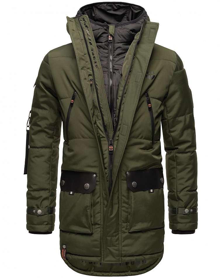 Stone Harbour Herren Winterparka Wintermantel mit Doppel Kapuze Tahaa Olive Gr. 50 - L