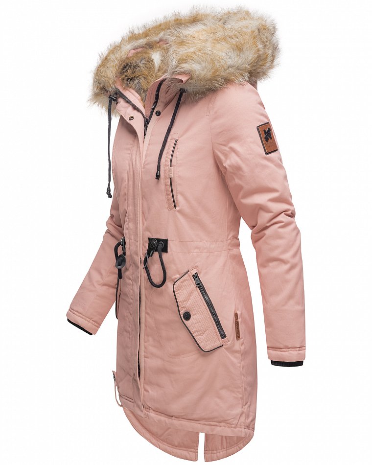 Navahoo Bombii Damen Wintermantel Parka mit Kunstfell & Kapuze Rosa Gr. 40 - L