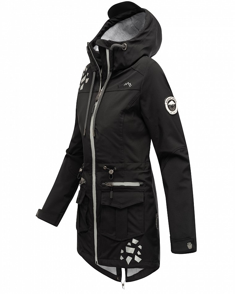 Marikoo Wasserfeste Damen Softshell Übergangsjacke mit Kapuze und Reflektoren Ulissaa Schwarz Gr. 44 - XXL