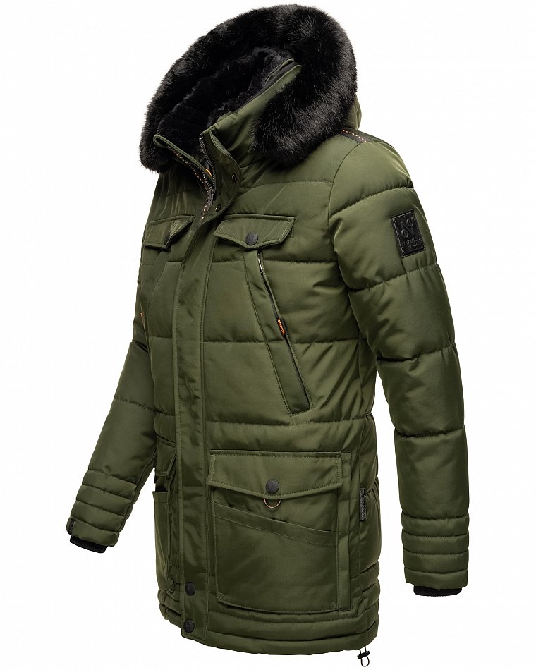 Navahoo Luaan Herren Wintermantel Parka mit Kunstfell & Kapuze Olive Gr. L