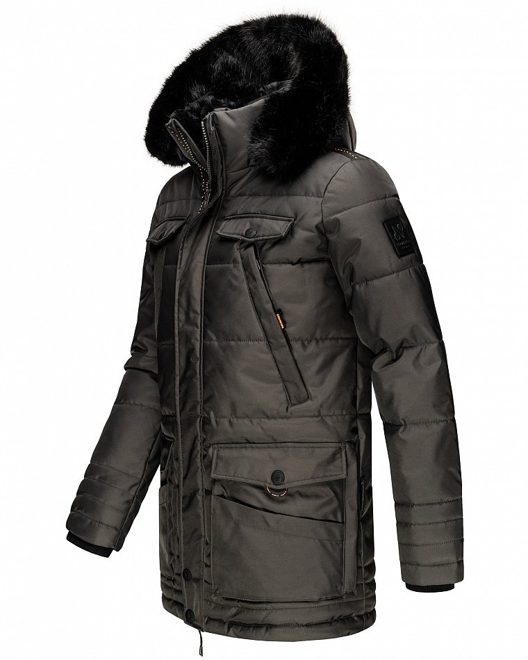 Navahoo Luaan Herren Wintermantel Parka mit Kunstfell & Kapuze Anthrazit Gr. L