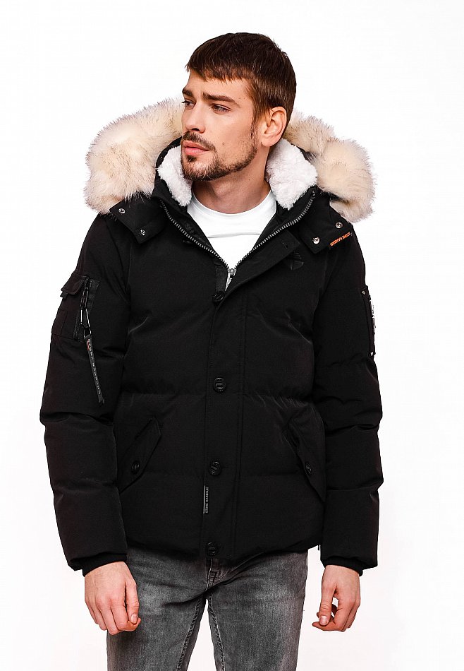 Stone Harbour Halvaar Herren Winterjacke gesteppt Schwarz mit Weißem Kunstfell Gr. 48 - M
