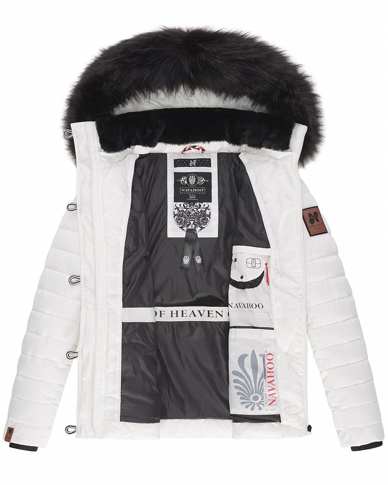 Navahoo Wisteriaa Damen Winter Steppjacke mit Kunstfell Weiß Gr. 44 - XXL