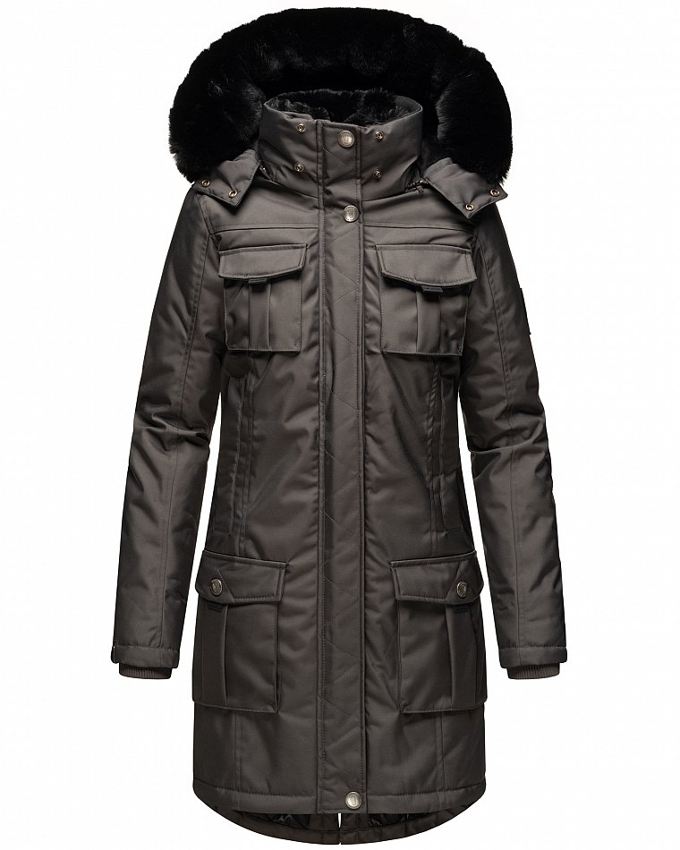 Navahoo Winterparka Wintermantel mit Kapuze & Kunstfell Tiniis Anthrazit Gr. 36 - S