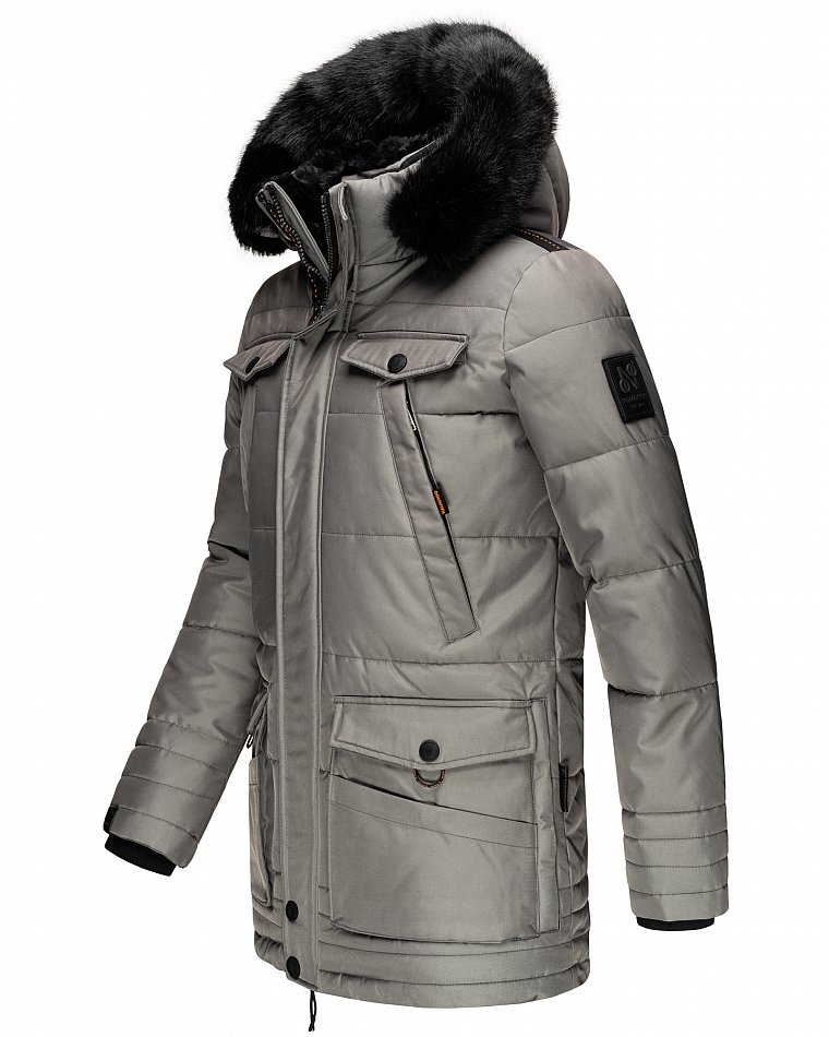 Navahoo Luaan Herren Wintermantel Parka mit Kunstfell & Kapuze Grau Gr. M