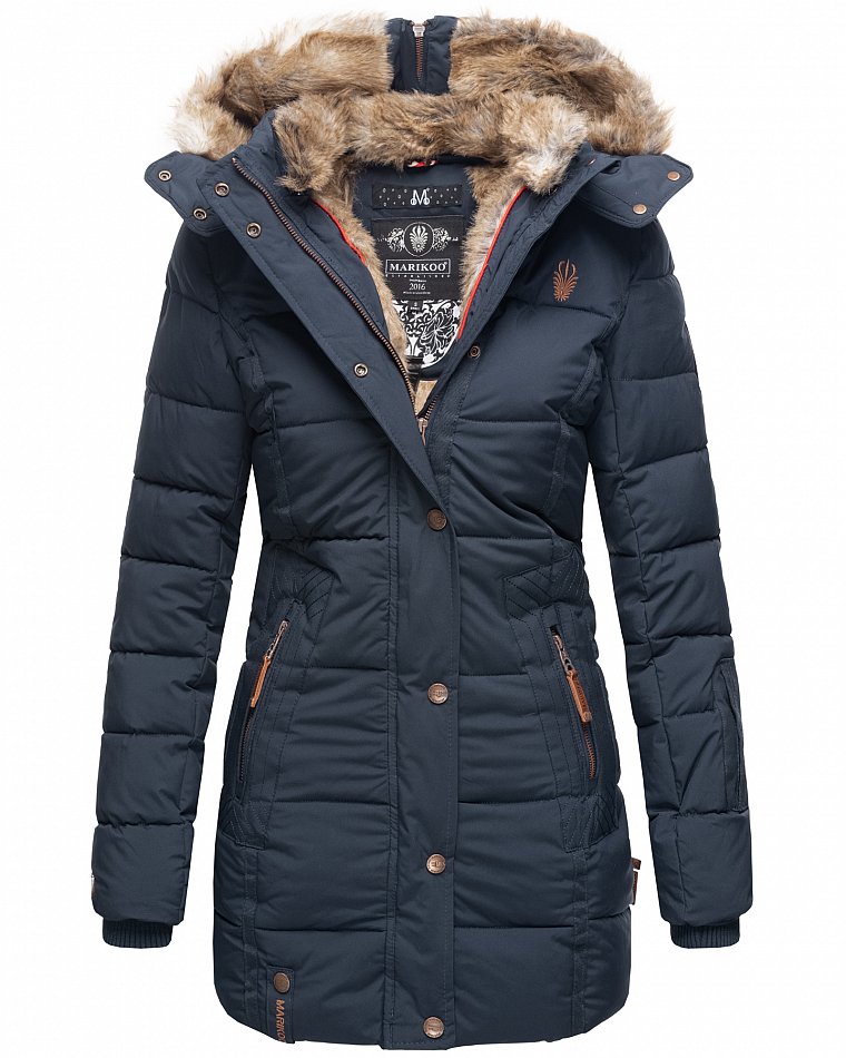 Marikoo Lieblings Jacke Damen Wintermantel Steppmantel mit Kapuze Navy Gr. 36 - S