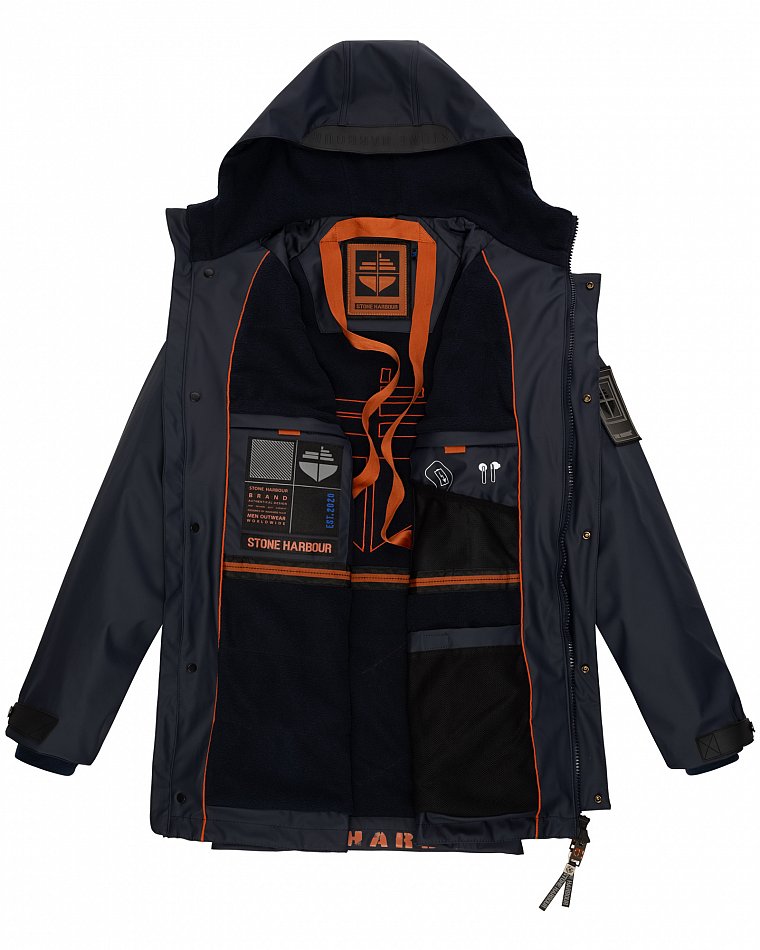 Stone Harbour Rihaa Herren wasserdichter Regen Parka mit Fleece gefüttert Navy Gr. 52 - XL