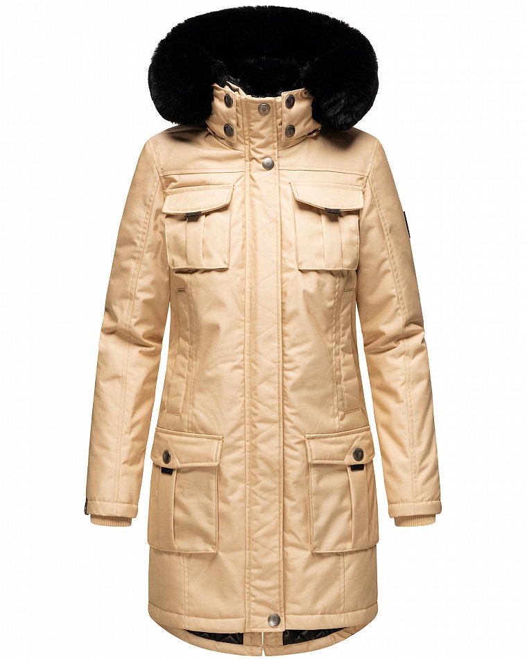 Navahoo Winterparka Wintermantel mit Kapuze & Kunstfell Tiniis Beige Gr. 38 - M