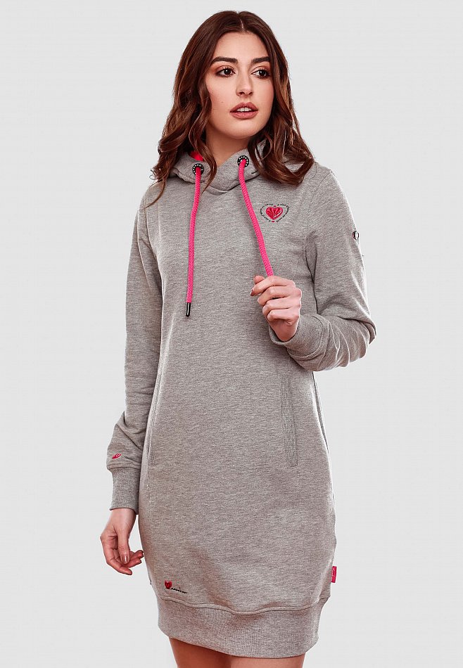 Navahoo Sweatkleid Strickkleid mit Kontrastfarbenen Details Kirschblüte Grau - Melange 38 - M