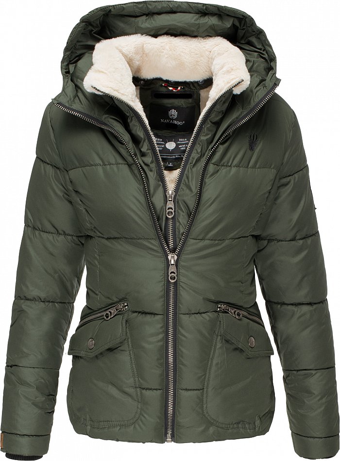 Navahoo Megan Damen Winter Stepp Jacke mit Tedyfell Gefüttert Olive Gr. S - 36