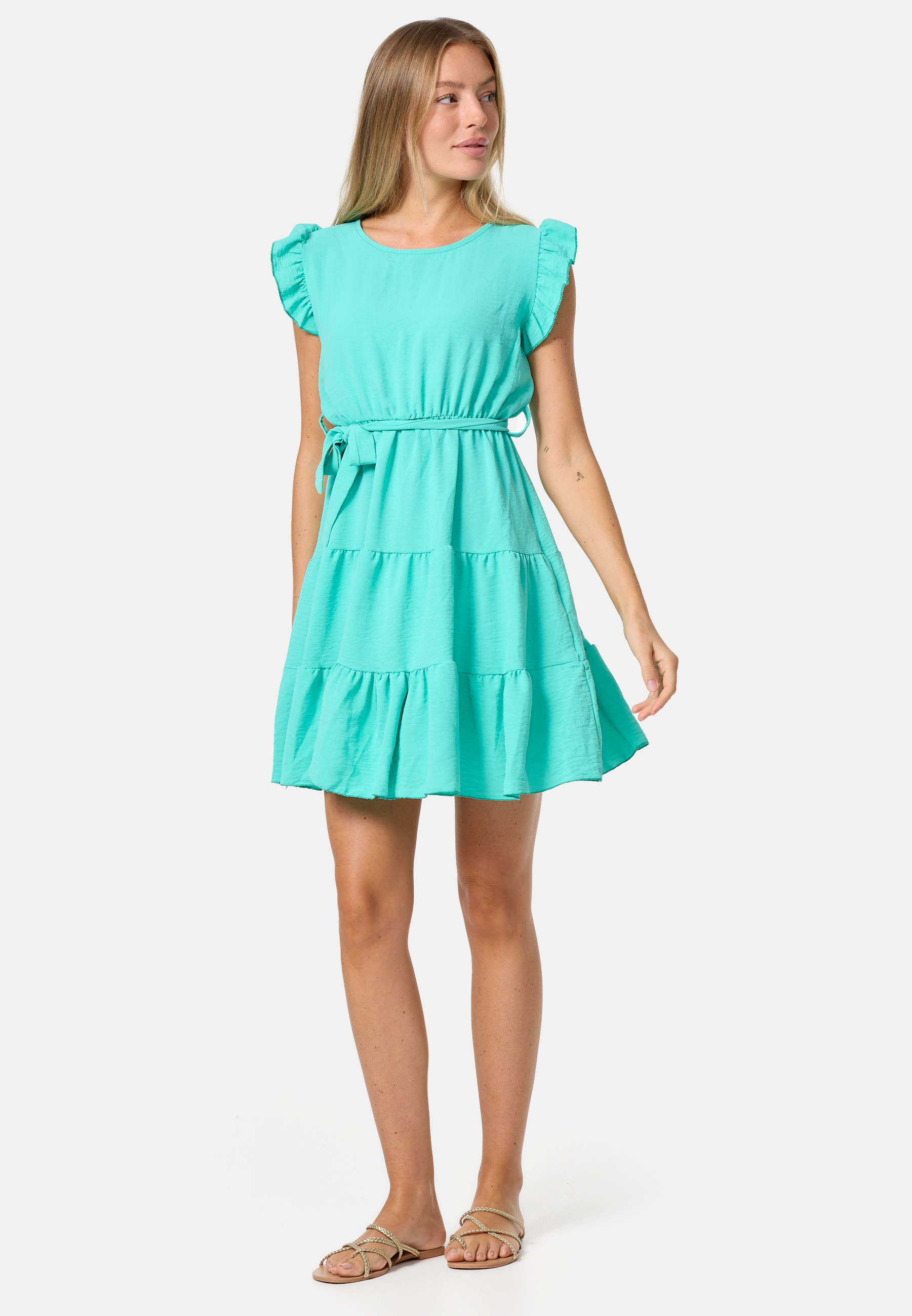 Pm Selected Sommerkleid Midi Mini Kleid Rüschen PM27 Grün Einheitsgröße