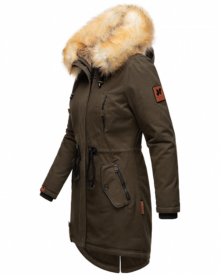 Navahoo Bombii Damen Wintermantel Parka mit Kunstfell & Kapuze Anthrazit Gr. 38- M