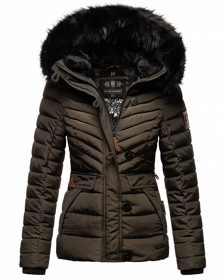 Navahoo Wisteriaa Damen Winter Steppjacke mit Kunstfell Anthrazit Gr. 34 - XS