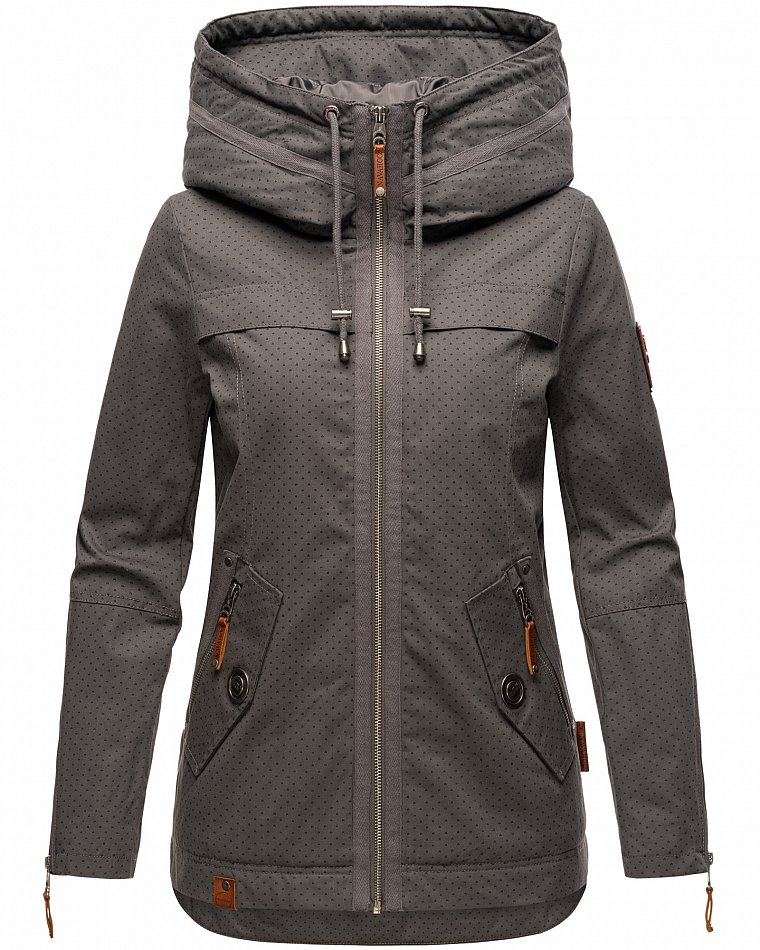 Navahoo Wekoo Damen Übergangsjacke mit Kapuze Anthrazit mit Print Gr. 36 - S