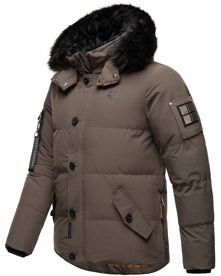 Stone Harbour Halvaar Herren Winterjacke gesteppt Anthrazit mit Schwarzem Kunstfell Gr. 56 - XXXL