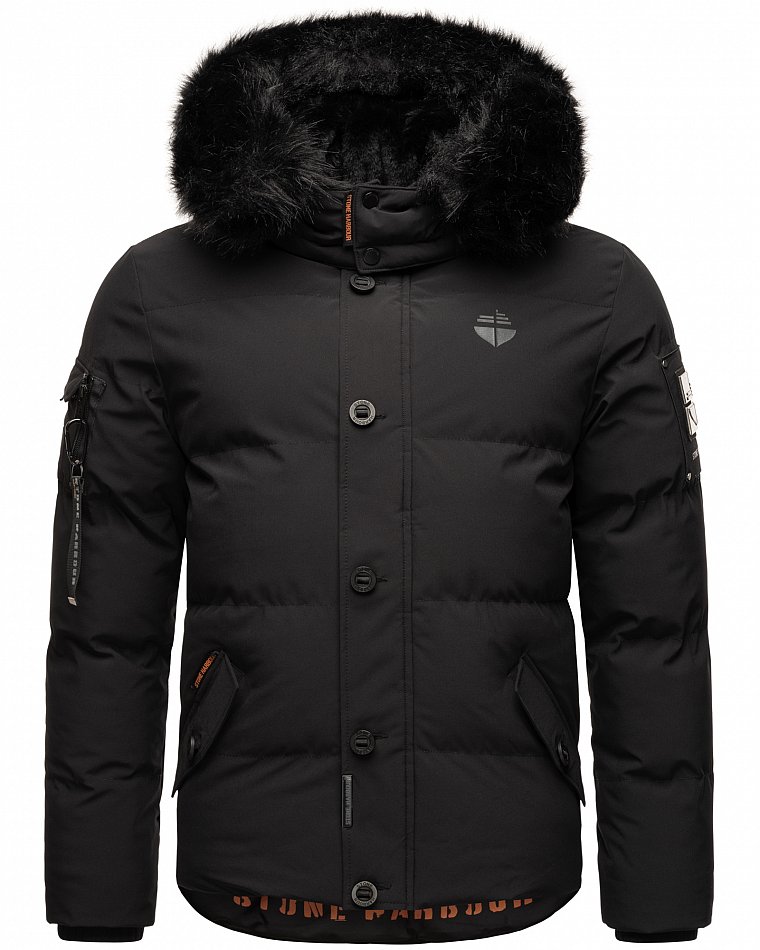 Stone Harbour Halvaar Herren Winterjacke gesteppt Schwarz mit Schwarzem Kunstfell Gr. 48 - M