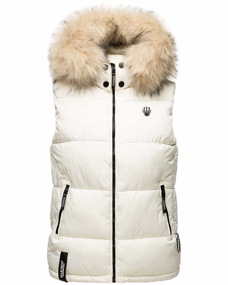 Marikoo Eisflöckchen Damen Winter Steppweste mit Kunstfell Off White Gr. 38 - M