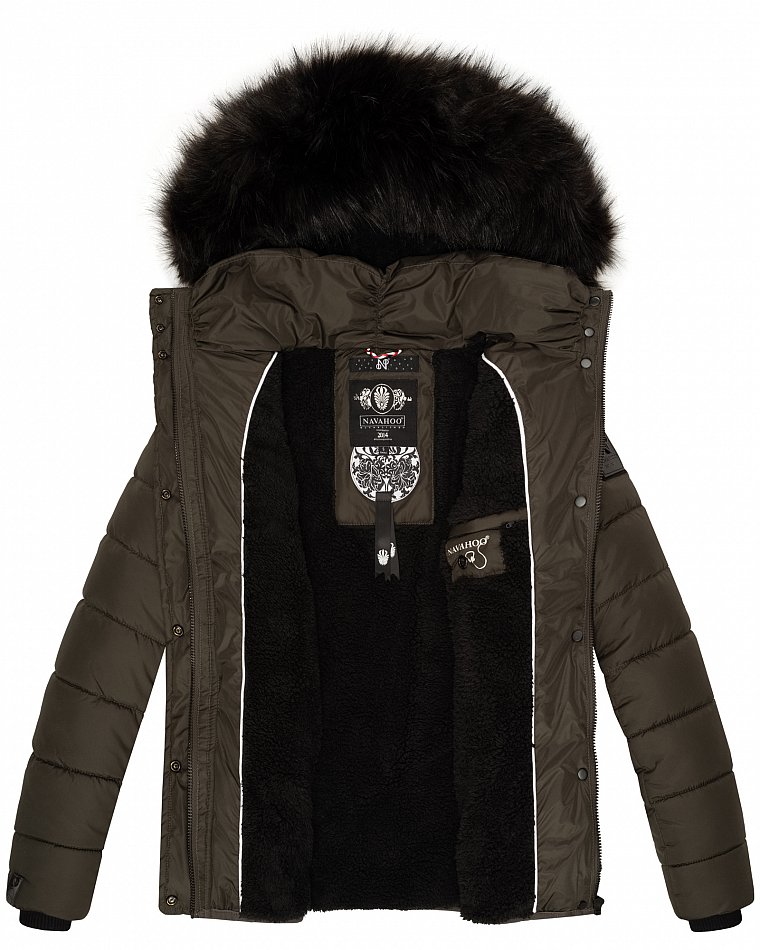 Navahoo Zuckerbiene Damen gefütterte Winter Steppjacke mit Kapuze Anthrazit Gr. 36 - S