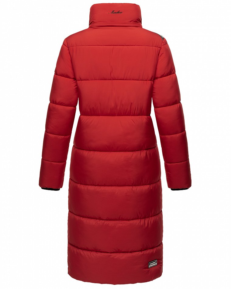 Marikoo langer Damen Winter Steppmantel mit Kapuze und Teddyfell Futter Reliziaa Rot Gr. 38 - M