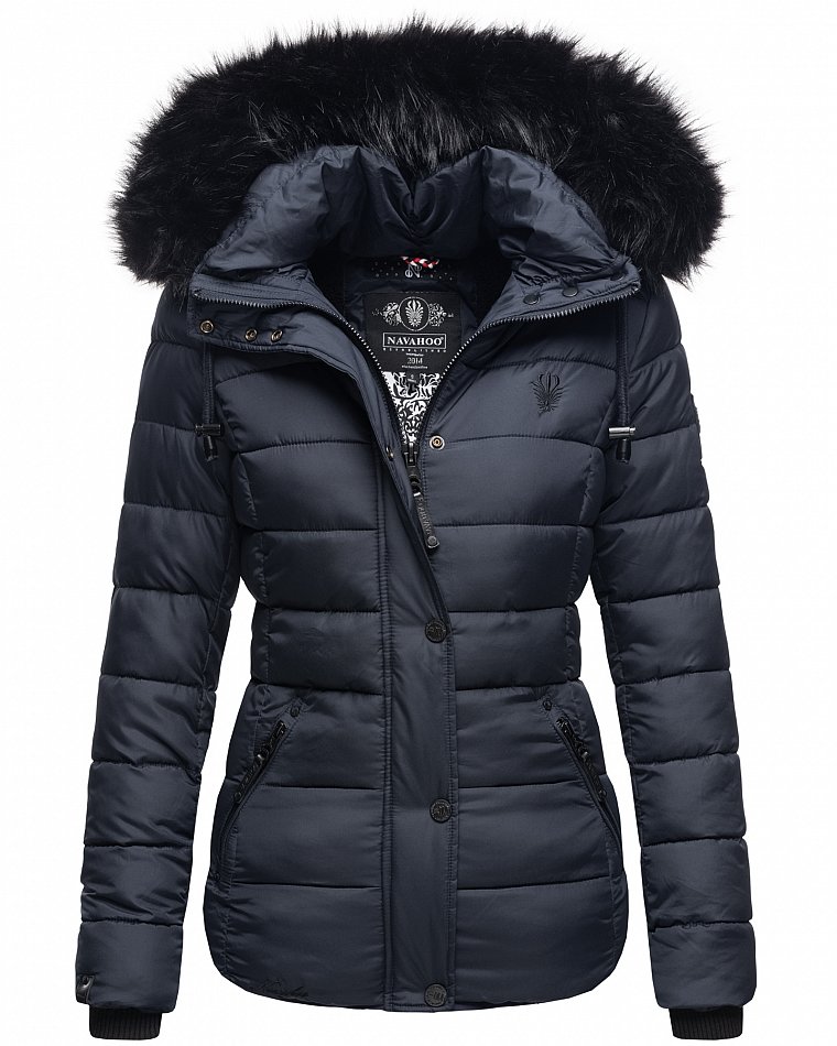 Navahoo Zuckerbiene Damen gefütterte Winter Steppjacke mit Kapuze Navy Gr. 34 - XS