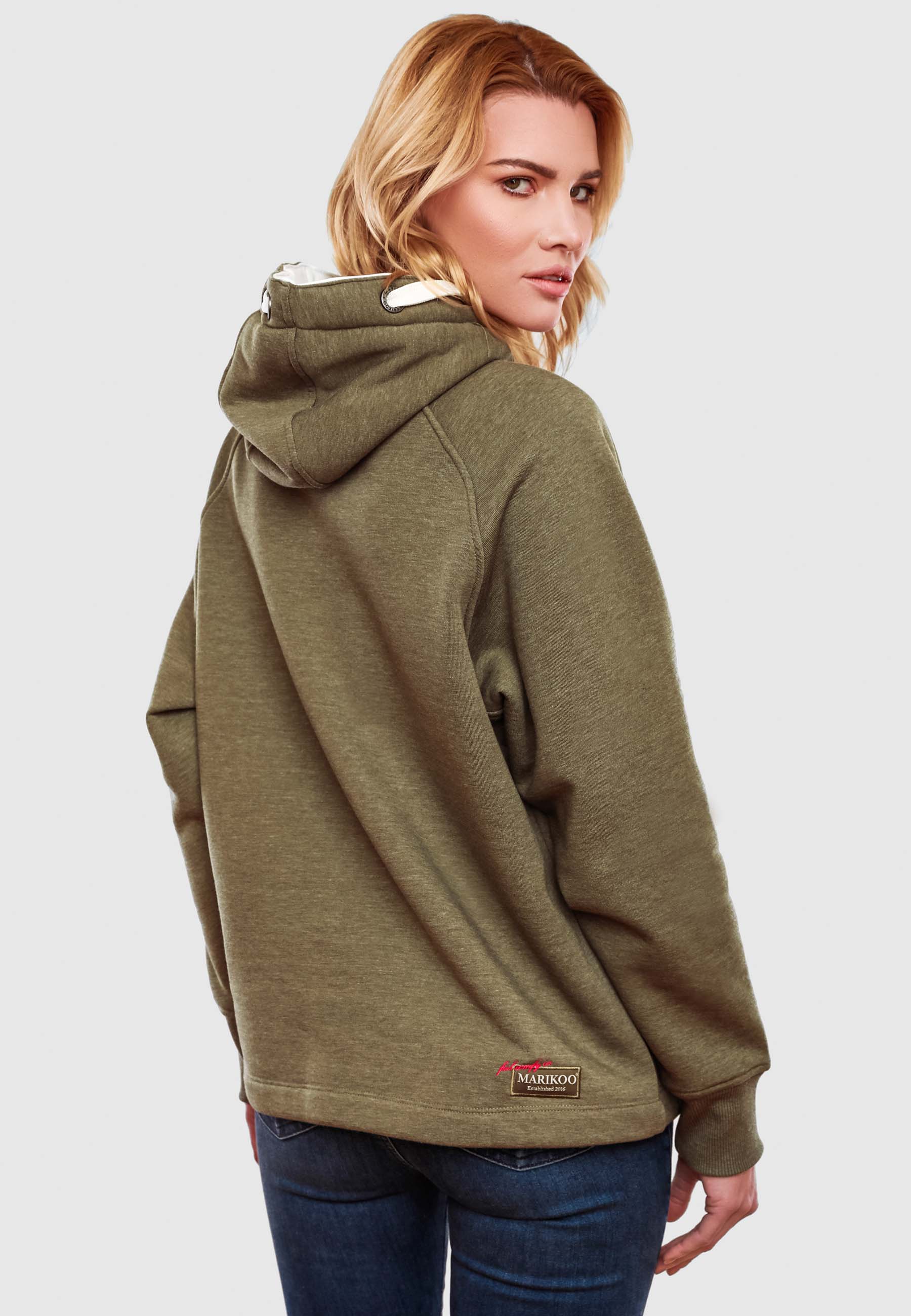 Marikoo AIRII Damen Kapuzenpullover Sweatshirt Hoodie Dusty Olive Melange Gr. 36 - S